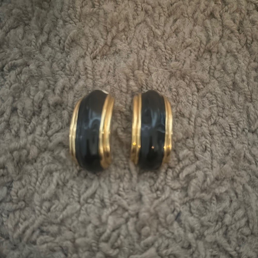 Vintage St.John Gold and Black Hoop Clip on Earrings